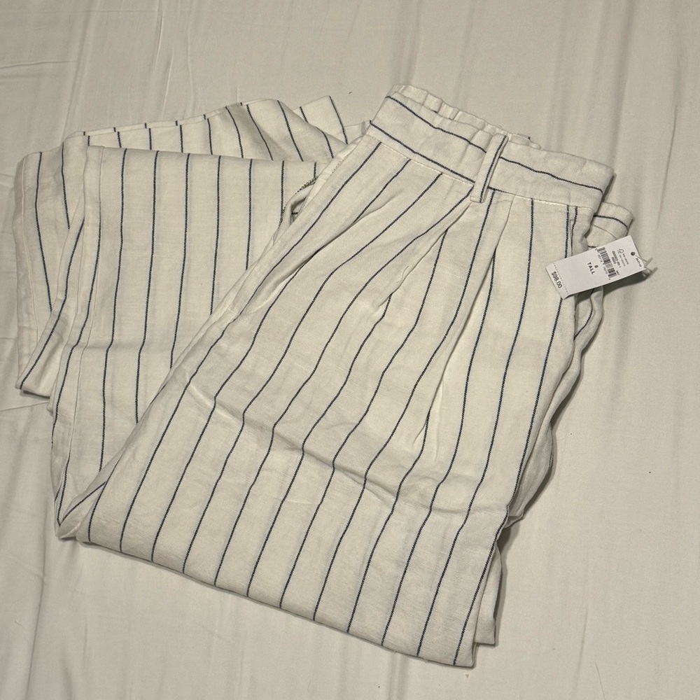 NWT Gap 365 High Waisted Linen-Cotton Striped Trousers - Picture 3 of 3